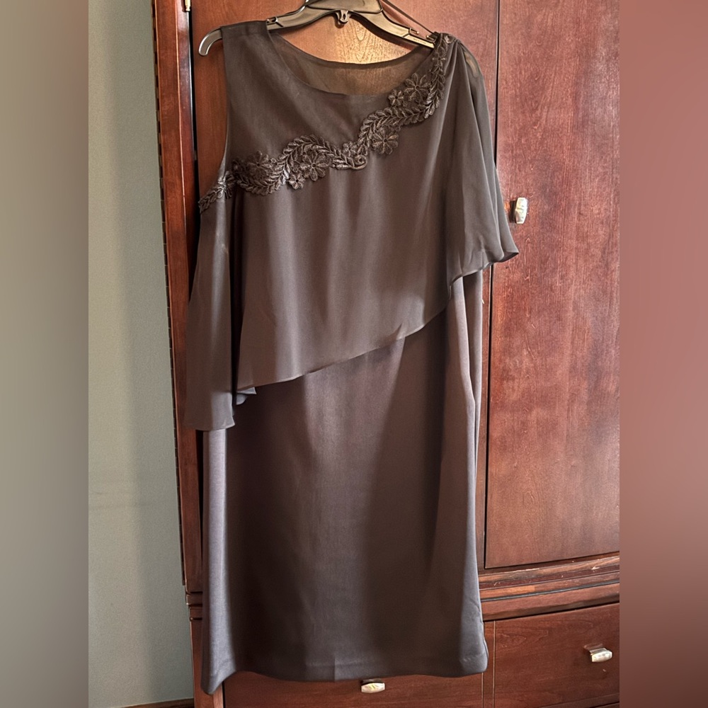 SLNY Asymmetrical Dress in Elegant Gray
